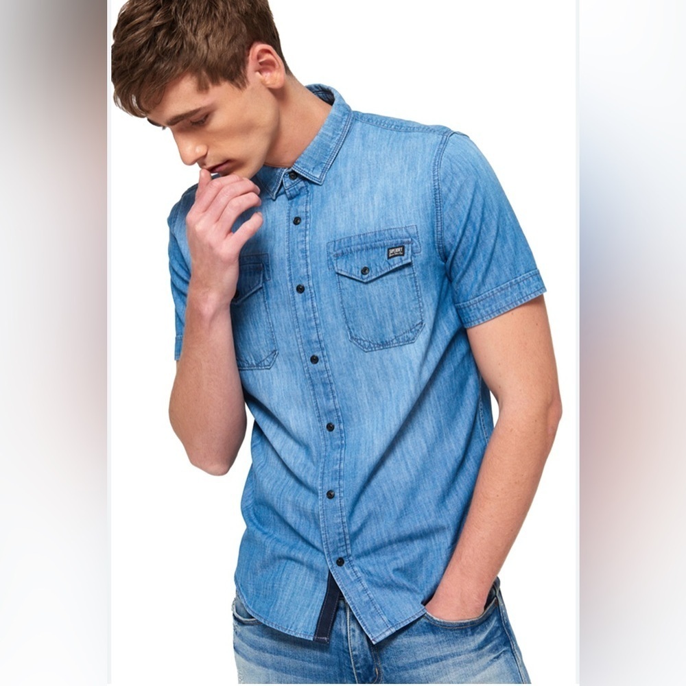 Super Dry  NWT Men's Dragway Snap Button Down Denim Shirt